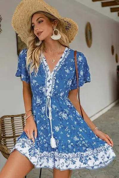 robe courte bleue plage