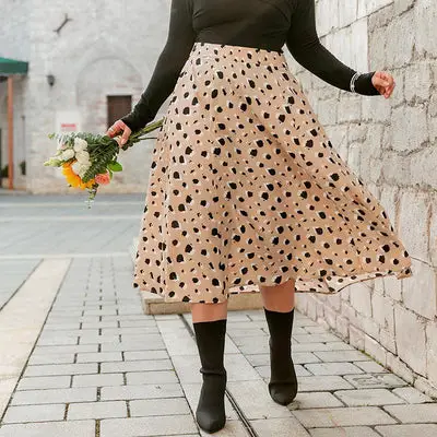 Plus Size Polka Dot Maxi Skirt Automne
