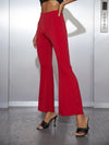 Pantalon Évasé Rouge À Taille Haute Classique