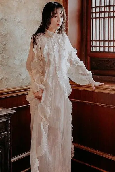 Robe Romantique Boheme Blanche Longue au tissu raffiné